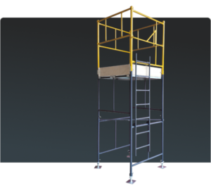 Andaime Tubular NR-18 MONTEEUSE - Segurança em altura para manutenção industrial ou construção civil, garantindo acesso seguro pelas escadas e guarda-corpos com portinhola de acesso ao piso antiderrapante e forração completa. Possui rodapés, diagonais e ligações de base. Pode ser apoiado com sapatas ajustáveis ou rodízios para movimentação segura da estrutura. Totalmente normatizado, com ART de fabricação, Memorial de cálculo e Manual de montagem.