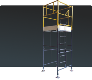 Andaime Tubular NR-18 MONTEEUSE - Segurança em altura para manutenção industrial ou construção civil, garantindo acesso seguro pelas escadas e guarda-corpos com portinhola de acesso ao piso antiderrapante e forração completa. Possui rodapés, diagonais e ligações de base. Pode ser apoiado com sapatas ajustáveis ou rodízios para movimentação segura da estrutura. Totalmente normatizado, com ART de fabricação, Memorial de cálculo e Manual de montagem.