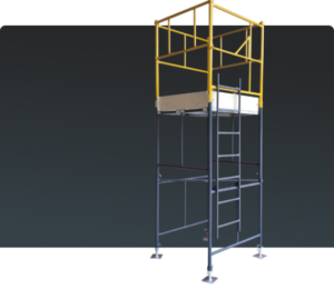 Andaime Tubular NR-18 MONTEEUSE - Segurança em altura para manutenção industrial ou construção civil, garantindo acesso seguro pelas escadas e guarda-corpos com portinhola de acesso ao piso antiderrapante e forração completa. Possui rodapés, diagonais e ligações de base. Pode ser apoiado com sapatas ajustáveis ou rodízios para movimentação segura da estrutura. Totalmente normatizado, com ART de fabricação, Memorial de cálculo e Manual de montagem.