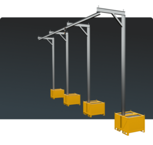 Conjunto de Postes Linha de Vida Monteeuse - Segurança em Altura nas atividades de Manutenção, Inspeção de cargas e Enlonamento de veículos e caminhões, com atendimento total a NR35, permitindo a Ancoragem do Cinto de segurança no Trava-quedas. Trabalho seguro, com caixa contrapeso ou com flanges para chumbamento ao solo.