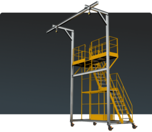 Plataforma Linha de Vida Móvel Monteeuse - Com contrapeso para estabilidade da estrutura. Segurança em Altura nas atividades de Manutenção, Inspeção de cargas e Enlonamento de veículos e caminhões, com atendimento total a NR35, permitindo a Ancoragem do Cinto de segurança no Trava-quedas. Trabalho seguro, estrutura móvel com Rodízios robustos e de qualidade.