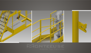 Plataforma Linha de Vida Móvel Monteeuse - Com contrapeso para estabilidade da estrutura. Segurança em Altura nas atividades de Manutenção, Inspeção de cargas e Enlonamento de veículos e caminhões, com atendimento total a NR35, permitindo a Ancoragem do Cinto de segurança no Trava-quedas. Trabalho seguro, estrutura móvel com Rodízios robustos e de qualidade.