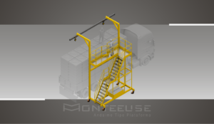 Plataforma Linha de Vida Móvel Monteeuse - Com contrapeso para estabilidade da estrutura. Segurança em Altura nas atividades de Manutenção, Inspeção de cargas e Enlonamento de veículos e caminhões, com atendimento total a NR35, permitindo a Ancoragem do Cinto de segurança no Trava-quedas. Trabalho seguro, estrutura móvel com Rodízios robustos e de qualidade.
