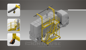 Plataforma Linha de Vida Móvel Monteeuse - Com contrapeso para estabilidade da estrutura. Segurança em Altura nas atividades de Manutenção, Inspeção de cargas e Enlonamento de veículos e caminhões, com atendimento total a NR35, permitindo a Ancoragem do Cinto de segurança no Trava-quedas. Trabalho seguro, estrutura móvel com Rodízios robustos e de qualidade.