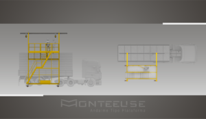 Plataforma Linha de Vida Móvel Monteeuse - Com contrapeso para estabilidade da estrutura. Segurança em Altura nas atividades de Manutenção, Inspeção de cargas e Enlonamento de veículos e caminhões, com atendimento total a NR35, permitindo a Ancoragem do Cinto de segurança no Trava-quedas. Trabalho seguro, estrutura móvel com Rodízios robustos e de qualidade.