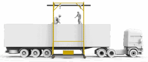 Linha de Vida Móvel Monteeuse - Com contrapeso para estabilidade da estrutura. Segurança em Altura nas atividades de Manutenção, Inspeção de cargas e Enlonamento de veículos e caminhões, com atendimento total a NR35, permitindo a Ancoragem do Cinto de segurança no Trava-quedas. Trabalho seguro, estrutura móvel com Rodízios robustos e de qualidade.