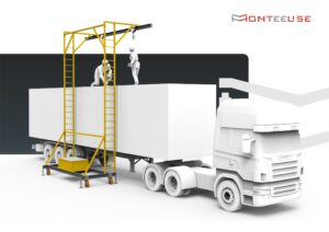 Linha de Vida Móvel Monteeuse - Com contrapeso para estabilidade da estrutura. Segurança em Altura nas atividades de Manutenção, Inspeção de cargas e Enlonamento de veículos e caminhões, com atendimento total a NR35, permitindo a Ancoragem do Cinto de segurança no Trava-quedas. Trabalho seguro, estrutura móvel com Rodízios robustos e de qualidade.