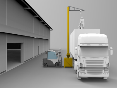 PGCP Poste Giratório de Ancoragem 360 graus com caixa contrapeso móvel por empilhadeira ou palleteira - Linha de Vida Móvel com auxílio de empilhadeira ou palleteira - Segurança em Altura nas atividades de Manutenção, Inspeção de cargas e Enlonamento de veículos e caminhões, com atendimento total a NR35 e NBR16325, permitindo a Ancoragem do Cinto de segurança no Trava-quedas. Trabalho seguro, estrutura móvel e de alta qualidade.