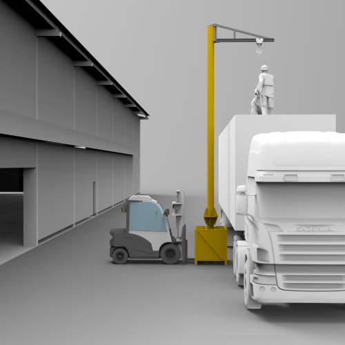 PGCP Poste Giratório de Ancoragem 360 graus com caixa contrapeso móvel por empilhadeira ou palleteira - Linha de Vida Móvel com auxílio de empilhadeira ou palleteira - Segurança em Altura nas atividades de Manutenção, Inspeção de cargas e Enlonamento de veículos e caminhões, com atendimento total a NR35 e NBR16325, permitindo a Ancoragem do Cinto de segurança no Trava-quedas. Trabalho seguro, estrutura móvel e de alta qualidade.